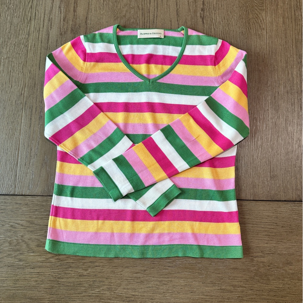 Fairway & Greene Women’s Striped V-Neck Sweater Size Medium